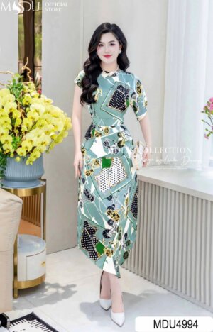 Váy Thiết Kế MDU4994 – Lụa Satin In Họa Tiết, Thanh Lịch Và Cuốn Hút