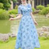 Váy Thiết Kế MDU5081 Tơ Tằm Ép Màu Xanh Loang Nhẹ Nhàng – Bay Bổng – Tôn Dáng