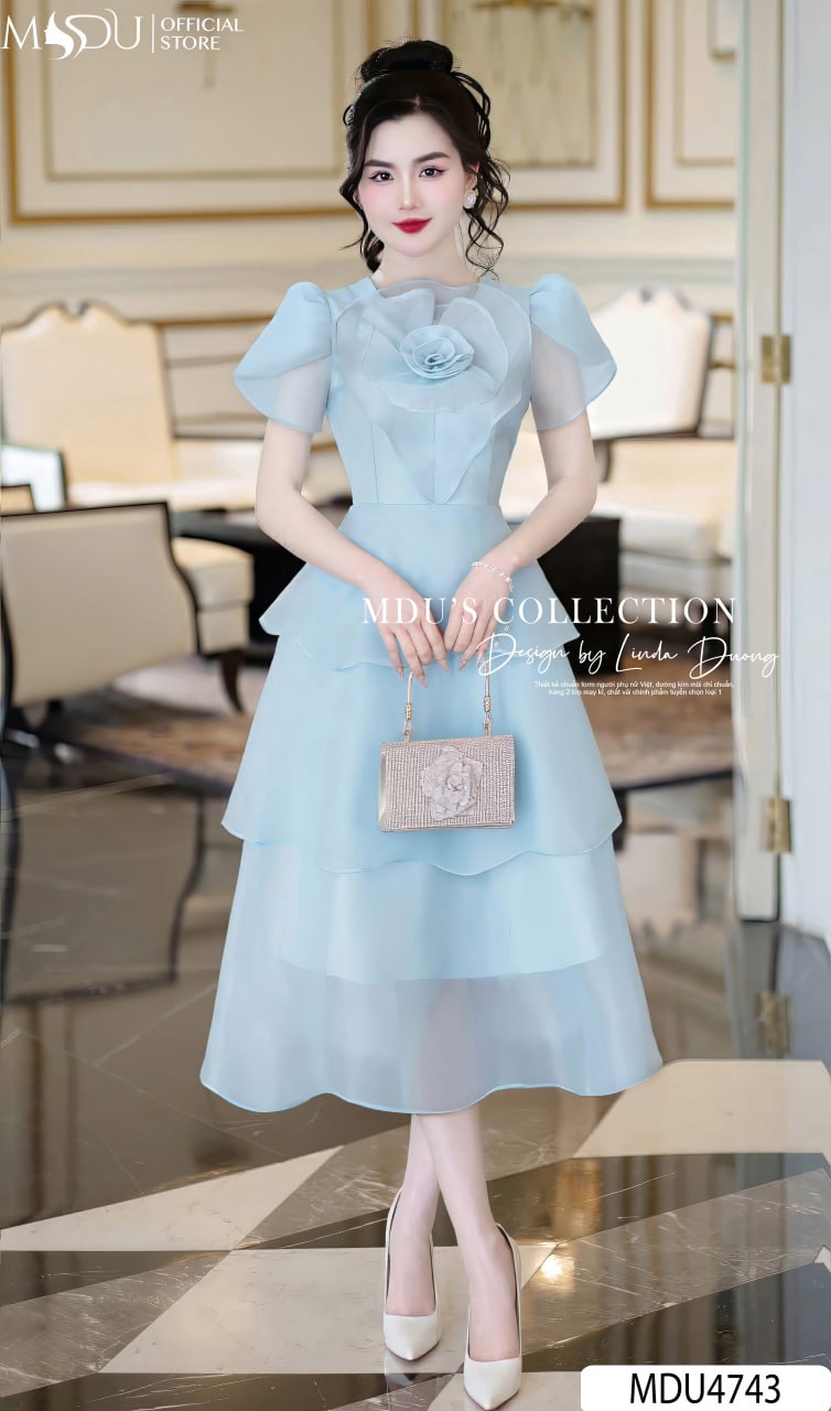 Váy MDU4743 Tay Bồng Hoa Đính Ngực Sang Trọng